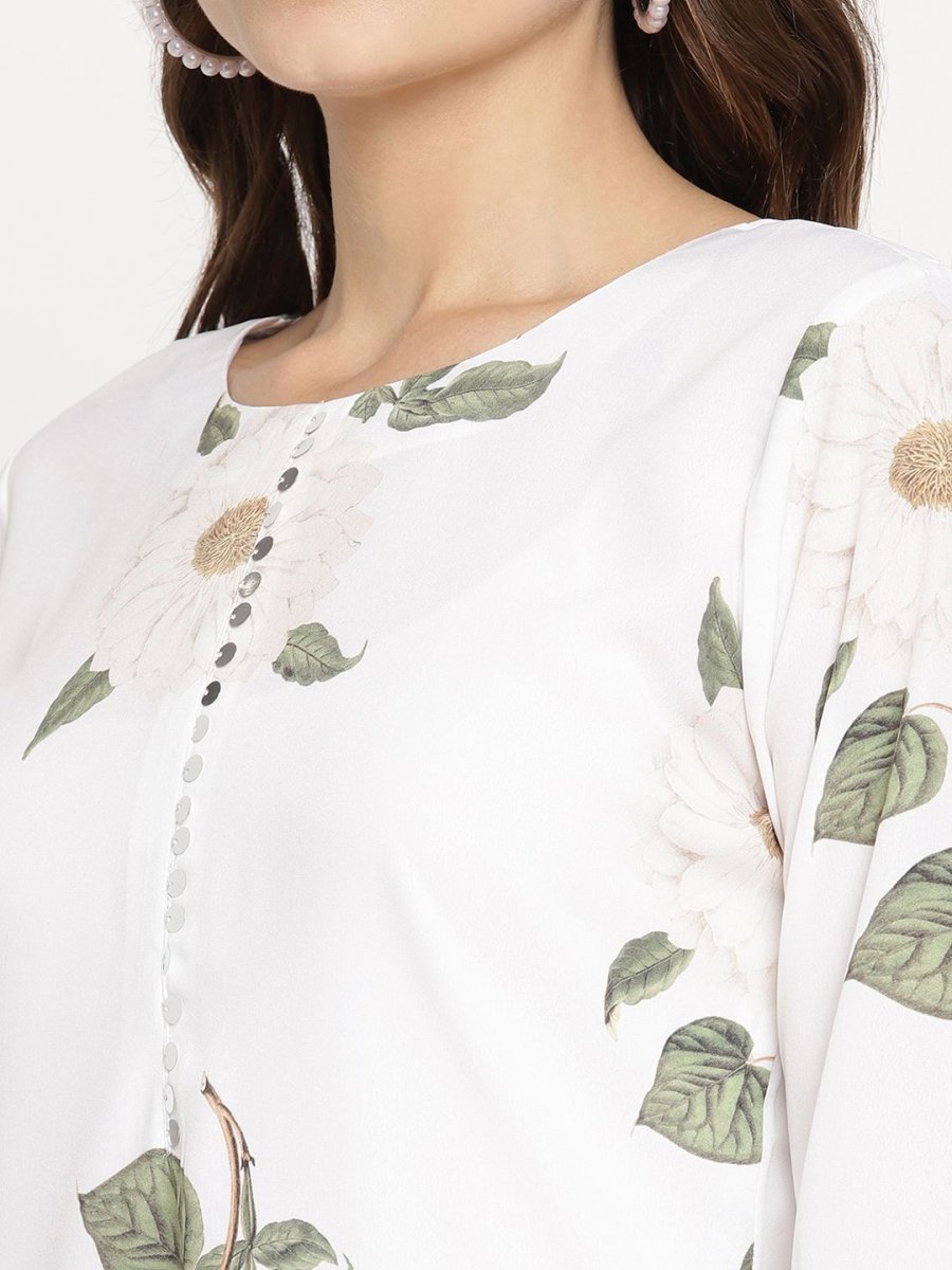 Ahalyaa Women's White Crepe Digital Print Kurta Palazzo Set With Dupatta | Swadesiicart