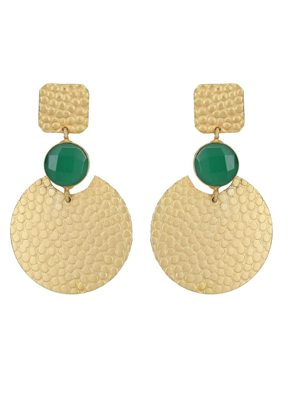 Joban Fashion Women Round Shape Green Stone Matte Gold Earrings | Swadesiicart