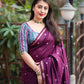Purple Chanderi Cotton Block Print Saree with Unstitched Blouse - Hiral Fashion | Swadesiicart