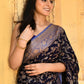 Joban Fashion Navy Blue Crepe Chiffon Pure Handloom Banarasi Silk Saree | Swadesiicart