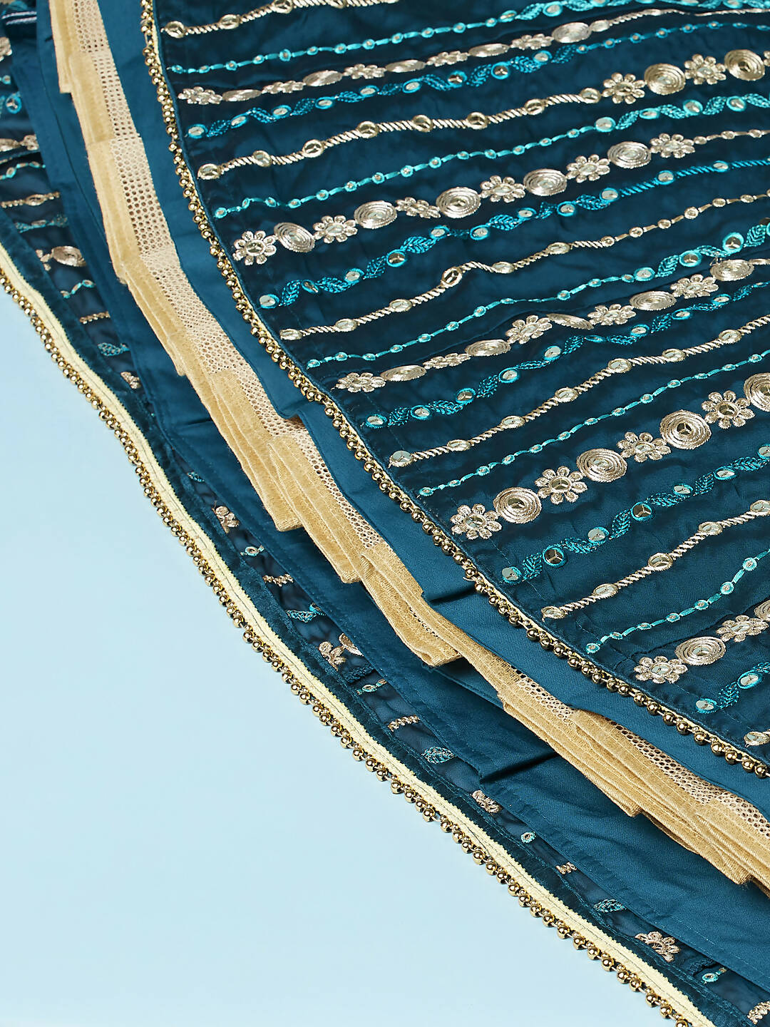 House of Panchhi Teal Pure Georgette Sequinse Work Lehenga & Blouse with Dupatta | Swadesiicart