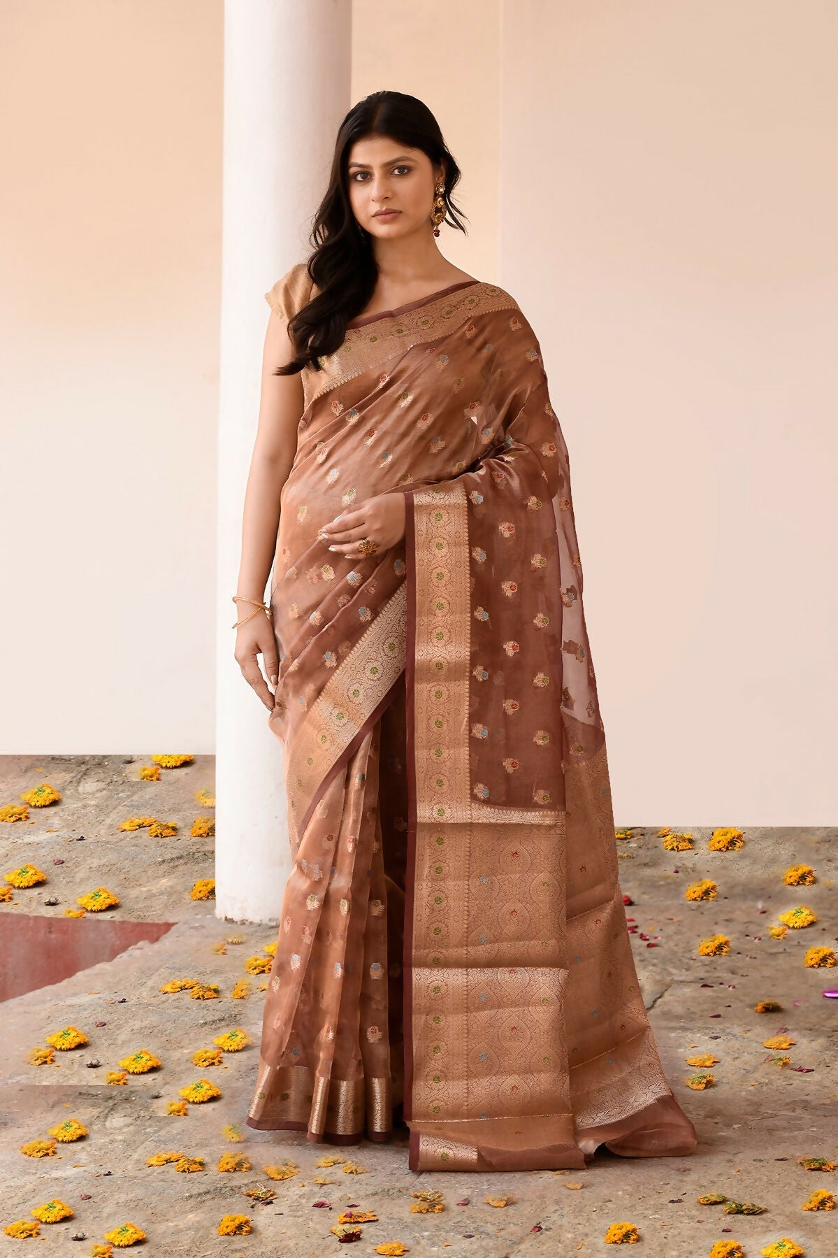 Joban Fashion Copper Pure Banarasi Tissue Saree | Swadesiicart