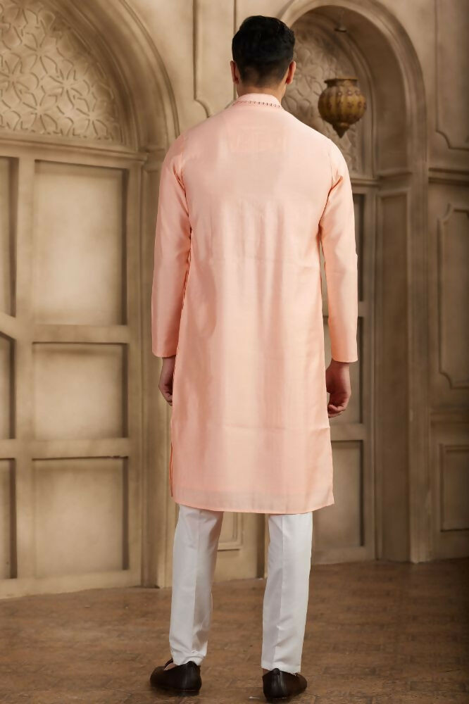 Raivat Ethnic Banarasi Art Silk Mirror Work Kurta Pajama In Pink Colour | Swadesiicart
