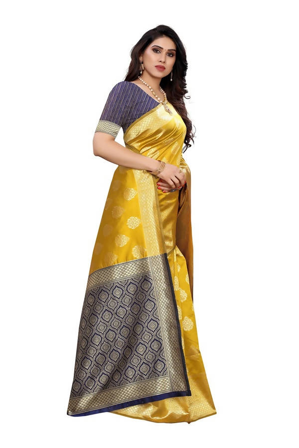 Vamika Banarasi Jacquard Weaving Yellow Saree (Dangal Yellow) | Swadesiicart