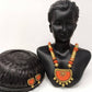 Terracotta Medium Necklace Set With Earrings-Orange And Gold