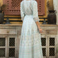 Juniper Women's Skyblue Viscose Shantoon Festive Printed Flared Dress | Swadesiicart