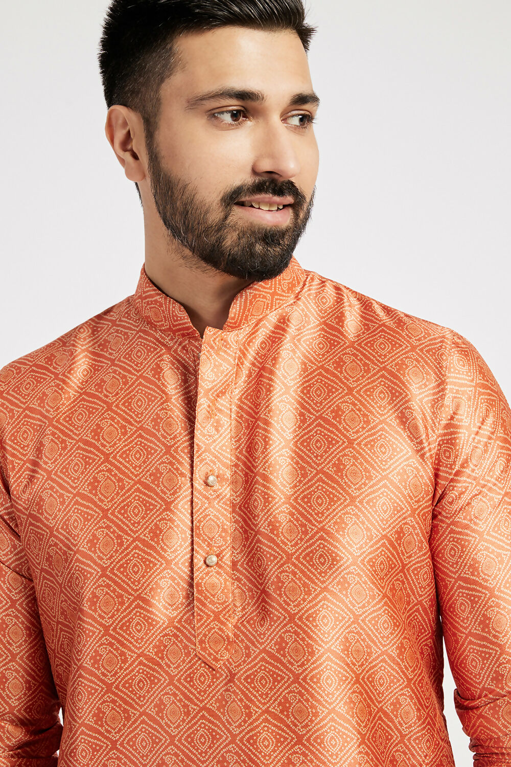 Ethnic India Orange Men's Kurta Bandhani Polyester | Swadesiicart