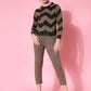 Women Black Acrylic Stripe & Solid Winter Co-Ord Set - Wool Trees - Swadesiicart