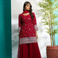 Aayaa Designer Faux Gorgette Embroidery Zari Sequins Thread work Full Flaired plazzo Suit with Dupatta - Maroon