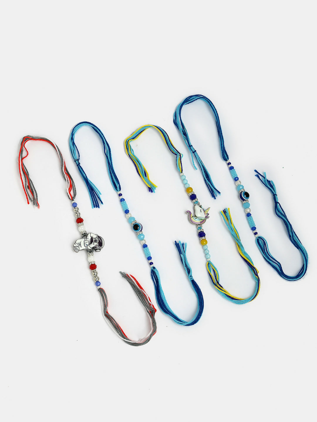 NVR Kids Set of 4 Multicolor Evil Eye & Artificial stone and beads Rakhi With Roli Chawal | Swadesiicart