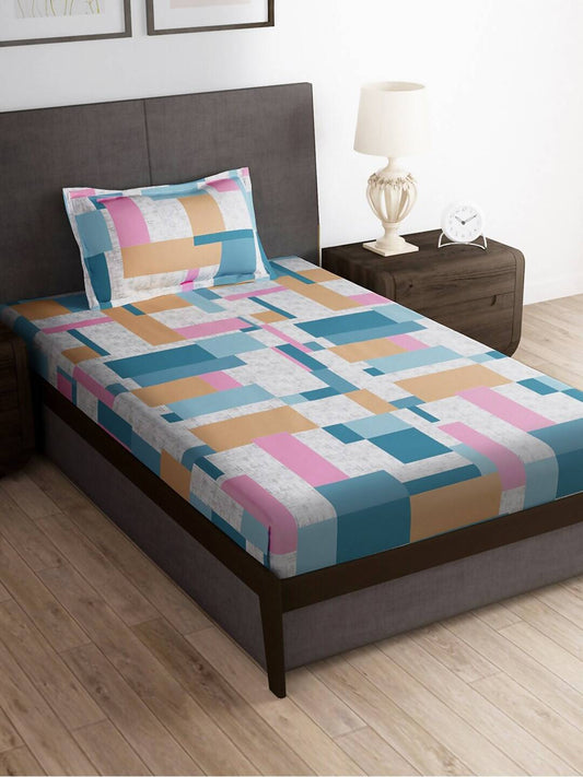 Story@home Arena Grey & White Printed 180 TC Bedsheet & Pillow Covers - Swadesiicart