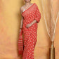 Very Much Indian Handblock Printed Cotton Saree With Natural Dyes - Orange | Swadesiicart