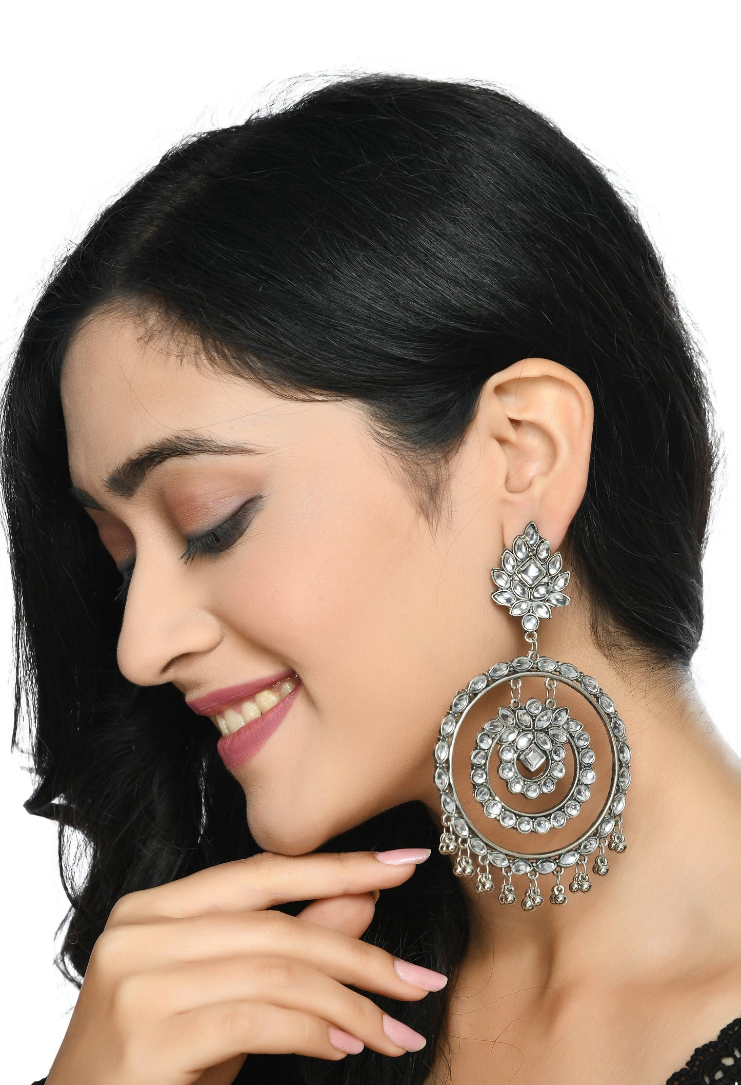 Mominos Fashion Johar Kamal Women's White Kundan Circles Earrings - Swadesiicart