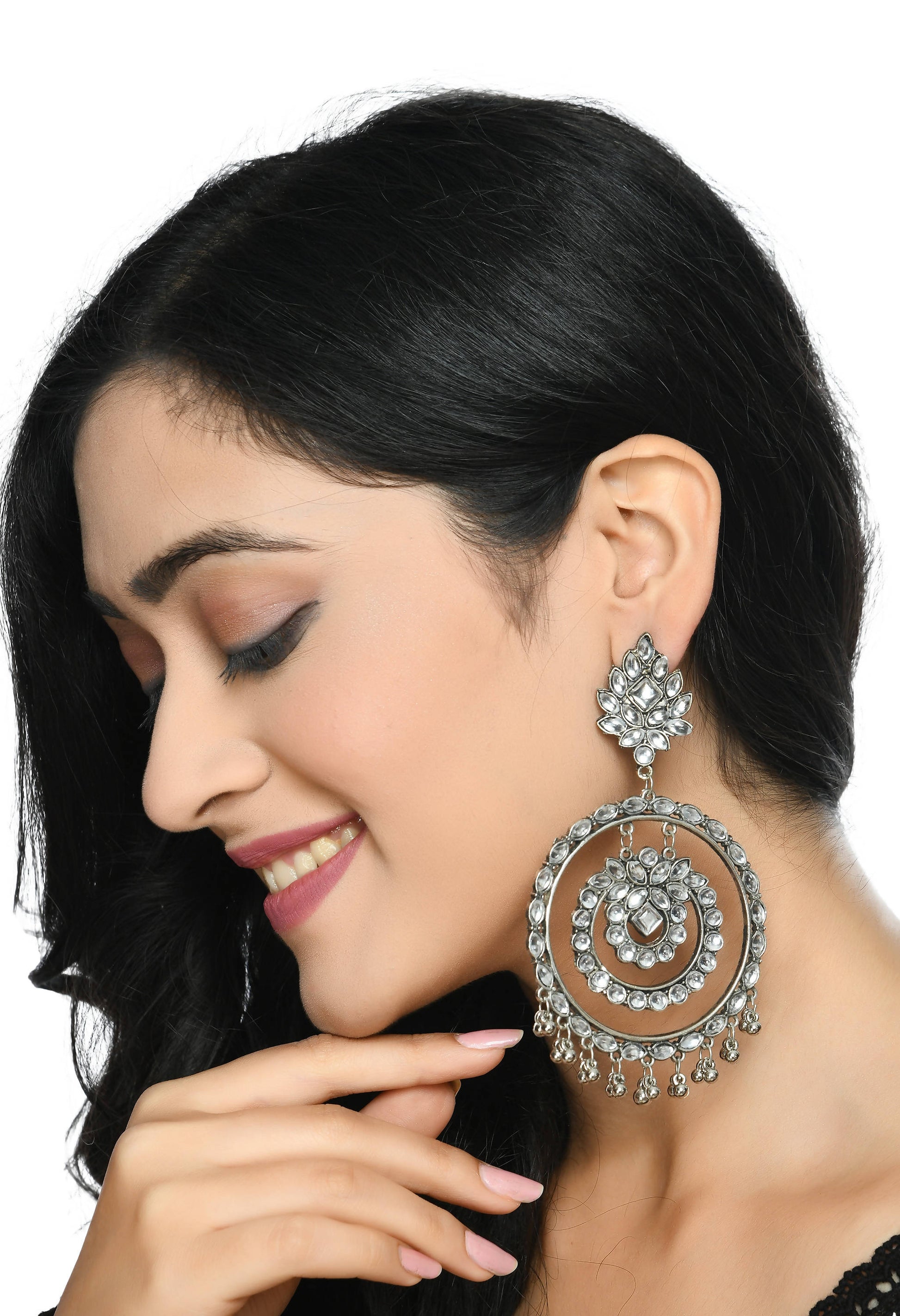 Mominos Fashion Johar Kamal Women's White Kundan Circles Earrings - Swadesiicart