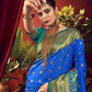 Vishnu Weaves Women's Royal-Blue Paithani Silk Saree with Blouse - Swadesiicart