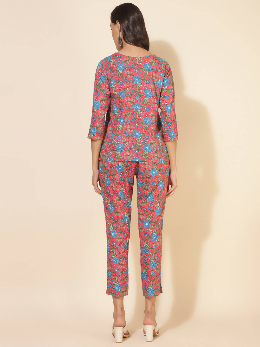 Janasya Women's Pink Cotton Floral Printed Casual Regular Co-ords - Swadesiicart
