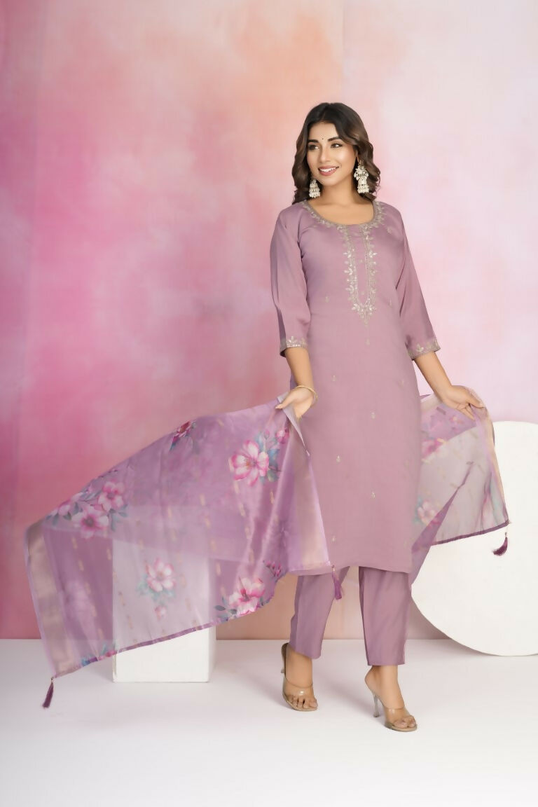 Ethnic Festive Wear Viscose Chanderi Purple Stitched Suit With Dupatta - Tanisha | Swadesiicart