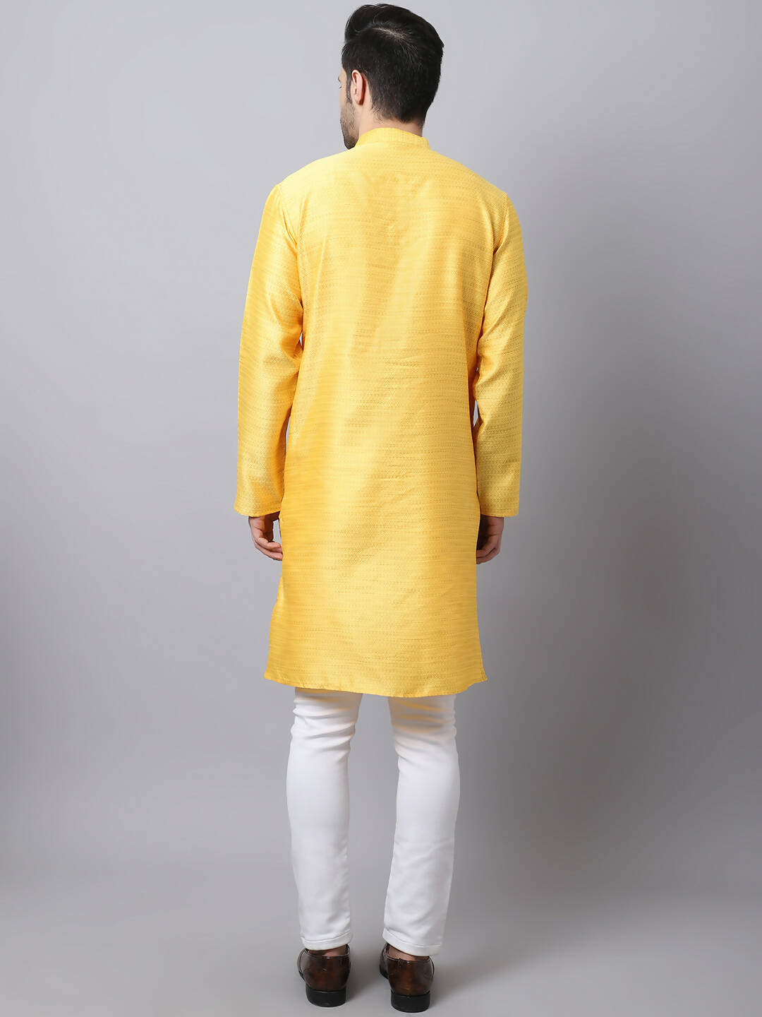 Even Apparels Yellow Pure Cotton Men's Kurta With Band Collar (SLK1187) | Swadesiicart