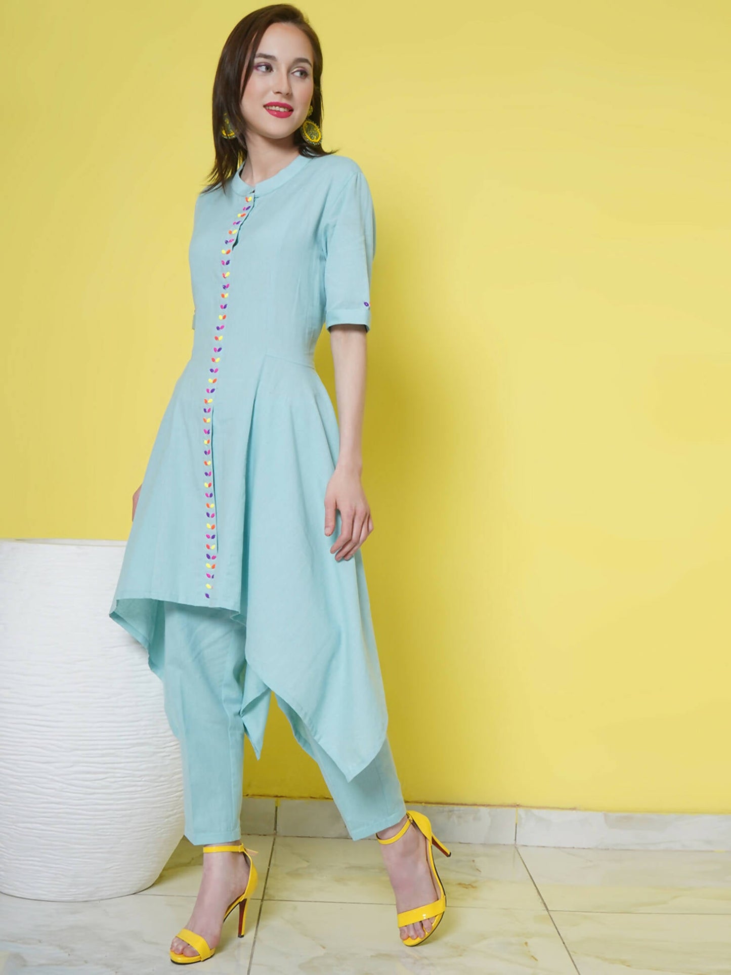 Women Republic Light Blue Cotton Kurta Set | Swadesiicart