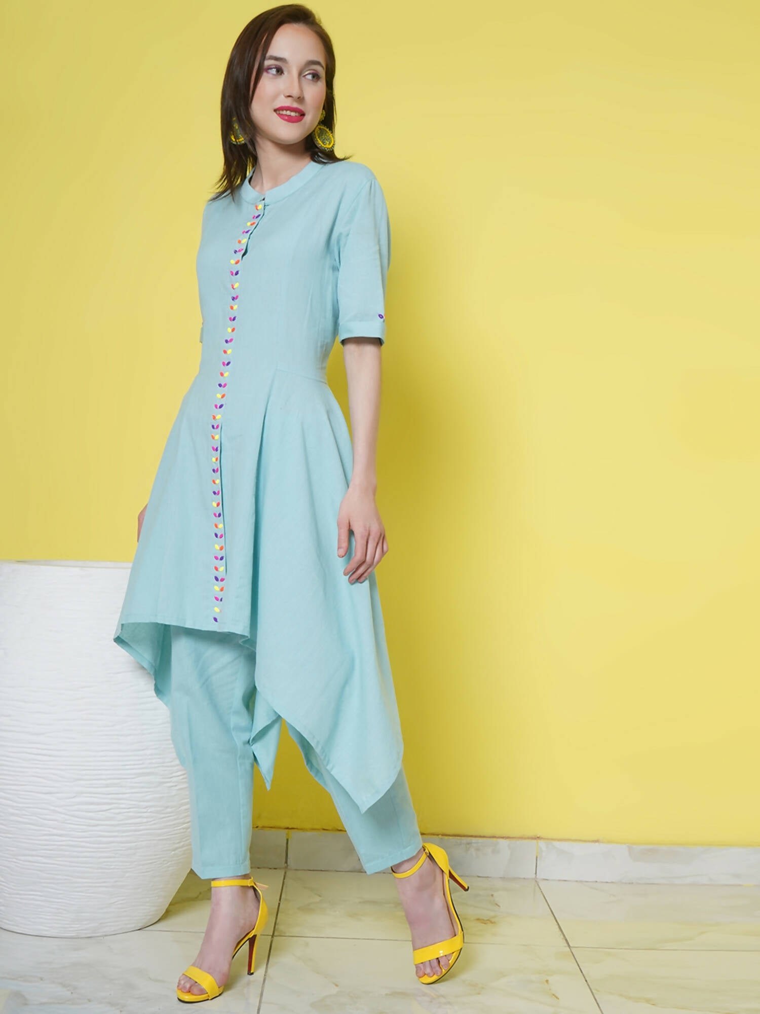 Women Republic Light Blue Cotton Kurta Set | Swadesiicart
