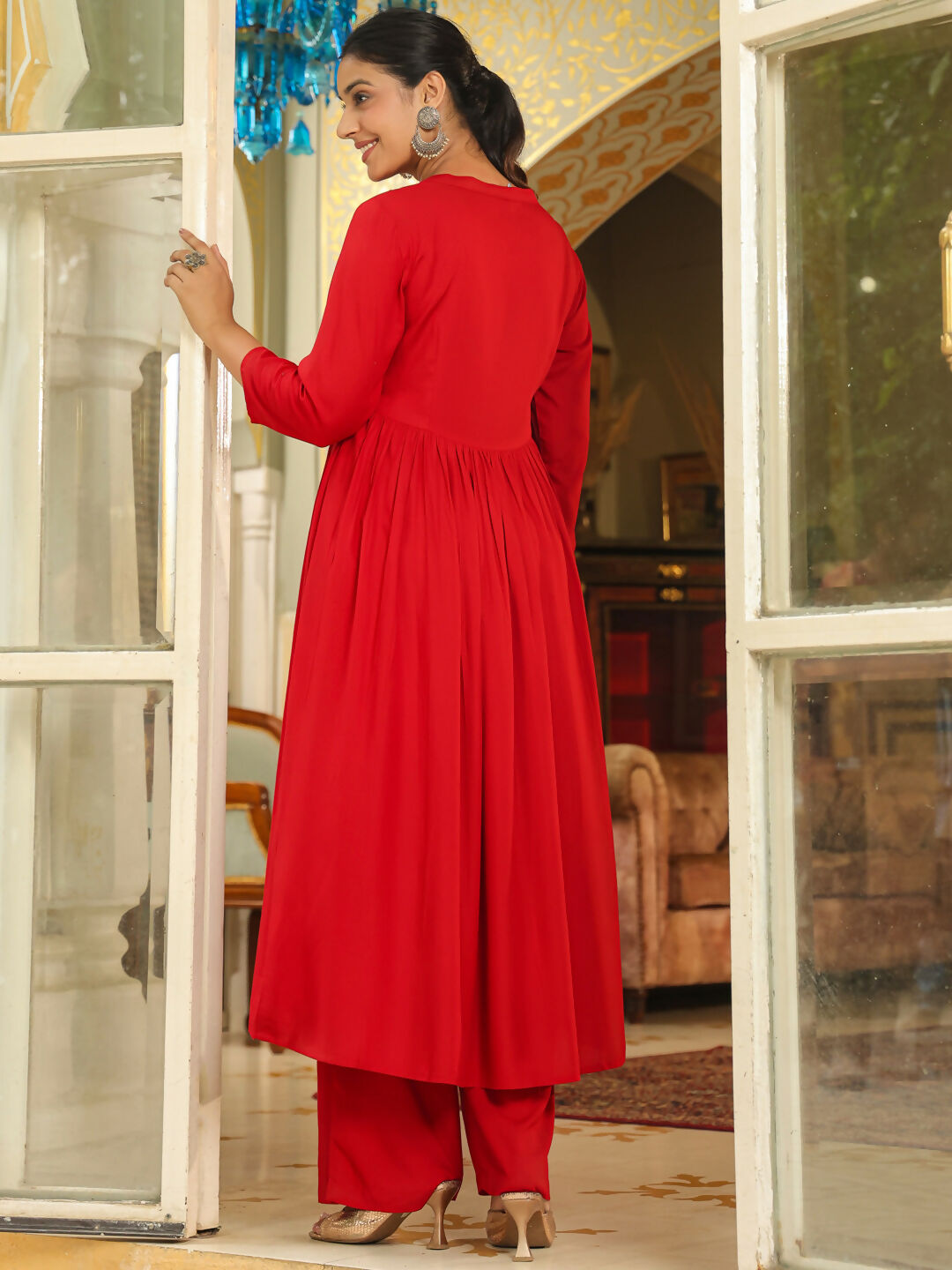 Janasya Maroon Rayon Yoke Embroidery Kurta & Bottom | Swadesiicart
