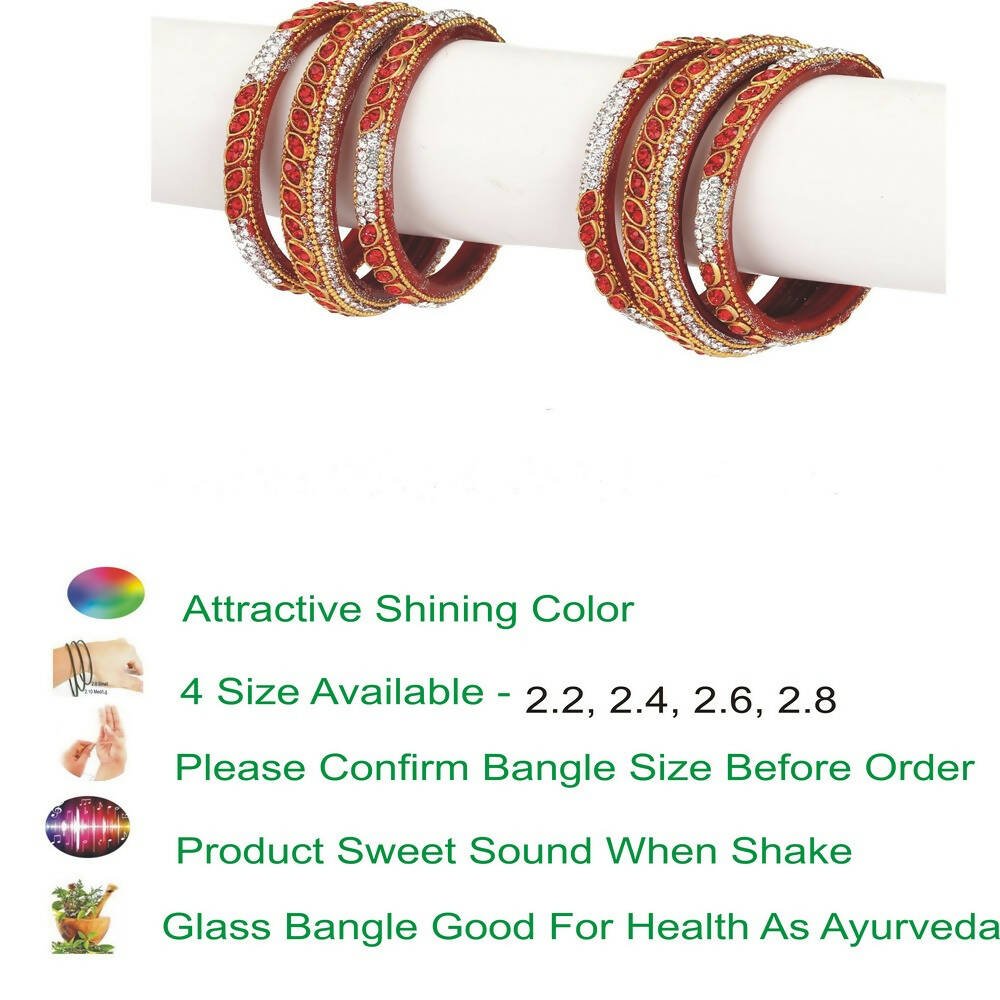 Afast Bridal Wedding & Party Fashionable Colorful Glass Bangle/Kada Set, Pack Of 6 - Swadesiicart