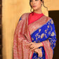 Joban Fashion Ink Blue Crepe Chiffon Pure Handloom Banarasi Silk Saree | Swadesiicart
