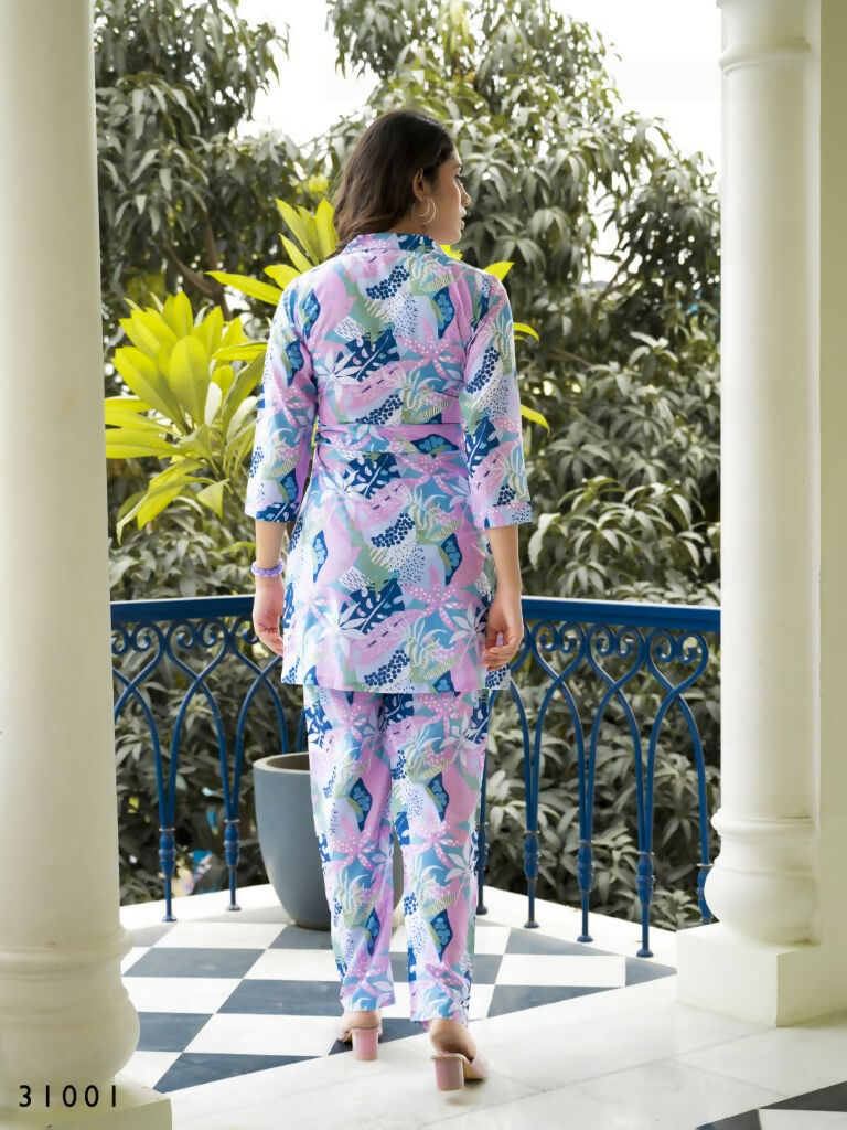 Casual Fashionable Multi Muslin Cotton co-ord set - Manya - Swadesiicart