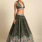 House of Panchhi Olive Chinon Sequins embroidery Lehenga choli & Dupatta | Swadesiicart