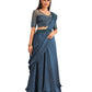 Navy Blue Satin Embroidered Ready To Wear Saree With Unstitched Blouse Piece - Nandika | Swadesiicart