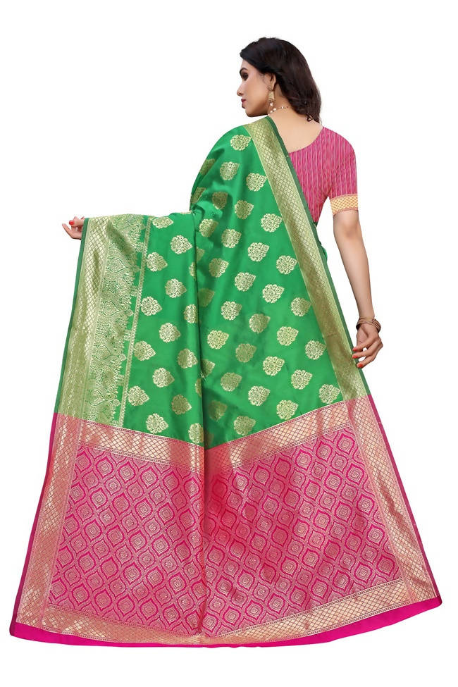 Vamika Banarasi Jacquard Weaving Green Saree (Dangal Green) | Swadesiicart