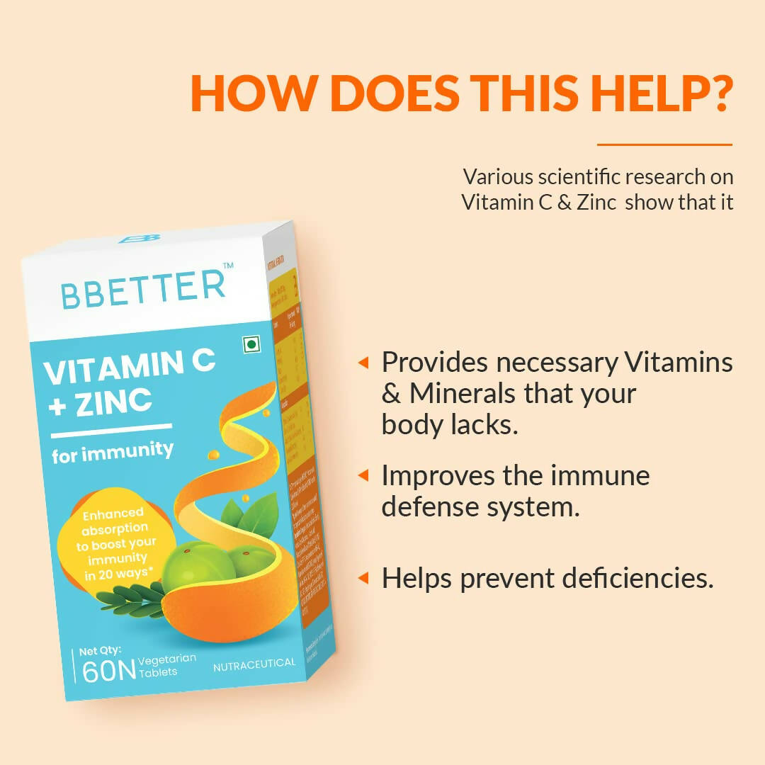 BBETTER Vitamin C and Zinc Tablets for Immunity & Skin Health - Swadesiicart
