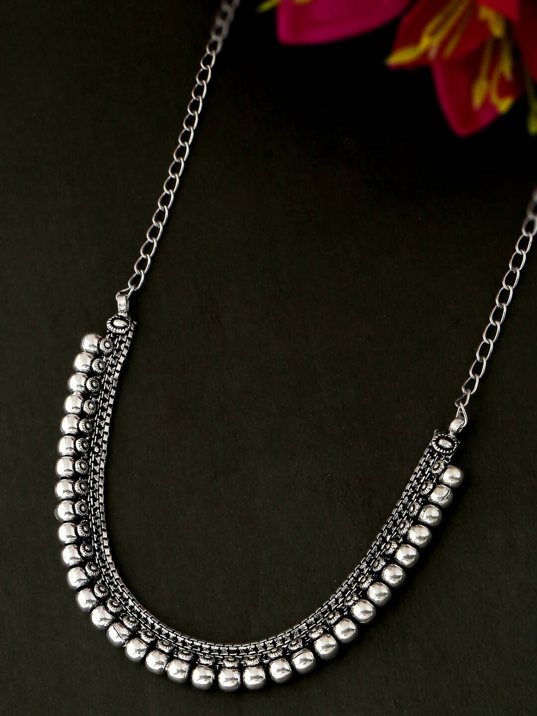 NVR Women Silver-Plated Oxidised Necklace | Swadesiicart