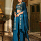 Janasya Teal Blue Georgette Embroidered Top Bottom Cape | Swadesiicart