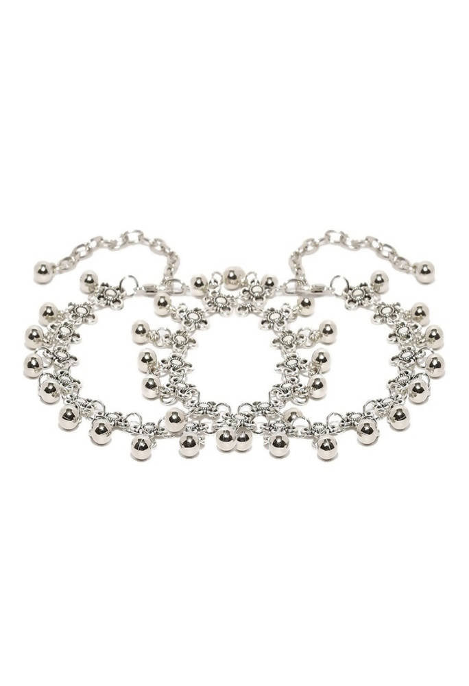 Mominos Fashion Kamal Johar Oxidised Silver Adjustable Anklets | Swadesiicart