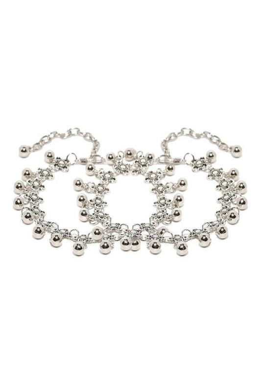 Mominos Fashion Kamal Johar Oxidised Silver Adjustable Anklets | Swadesiicart