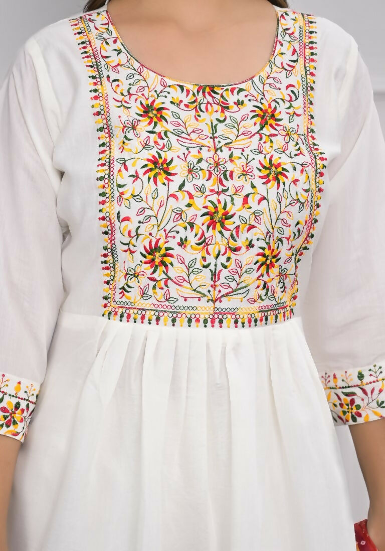 White Viscose Silk Embroidery with Thread and sequence Stitched Suit With Dupatta - Tanisha | Swadesiicart
