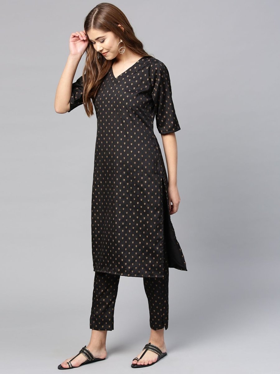 Ahalyaa Women's Black Poly Silk Printed Kurta Pant With Dupatta | Swadesiicart