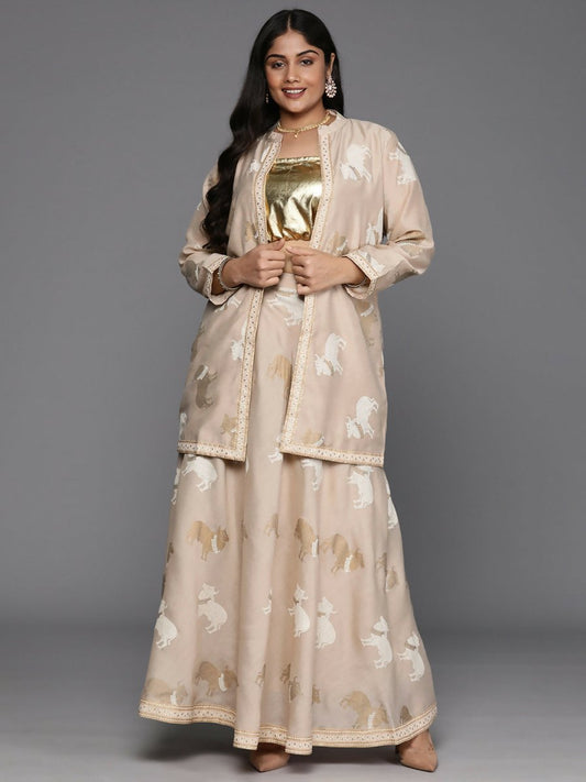 Ahalyaa Women's Traditional Wear Co-ords - Tan - Swadesiicart