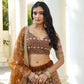 Aastha Fashion Brown Butterfly Net White Cotton Thread Work And Sequence Work Embroidery Wedding Wear Lehenga Choli
