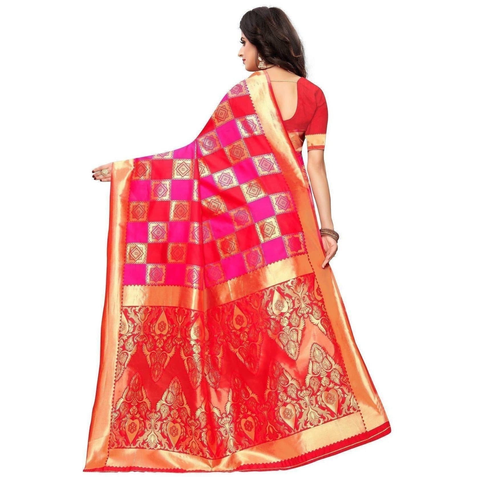 Vamika Banarasi Jaquard Pink Weaving Saree (Banarasi 30) | Swadesiicart