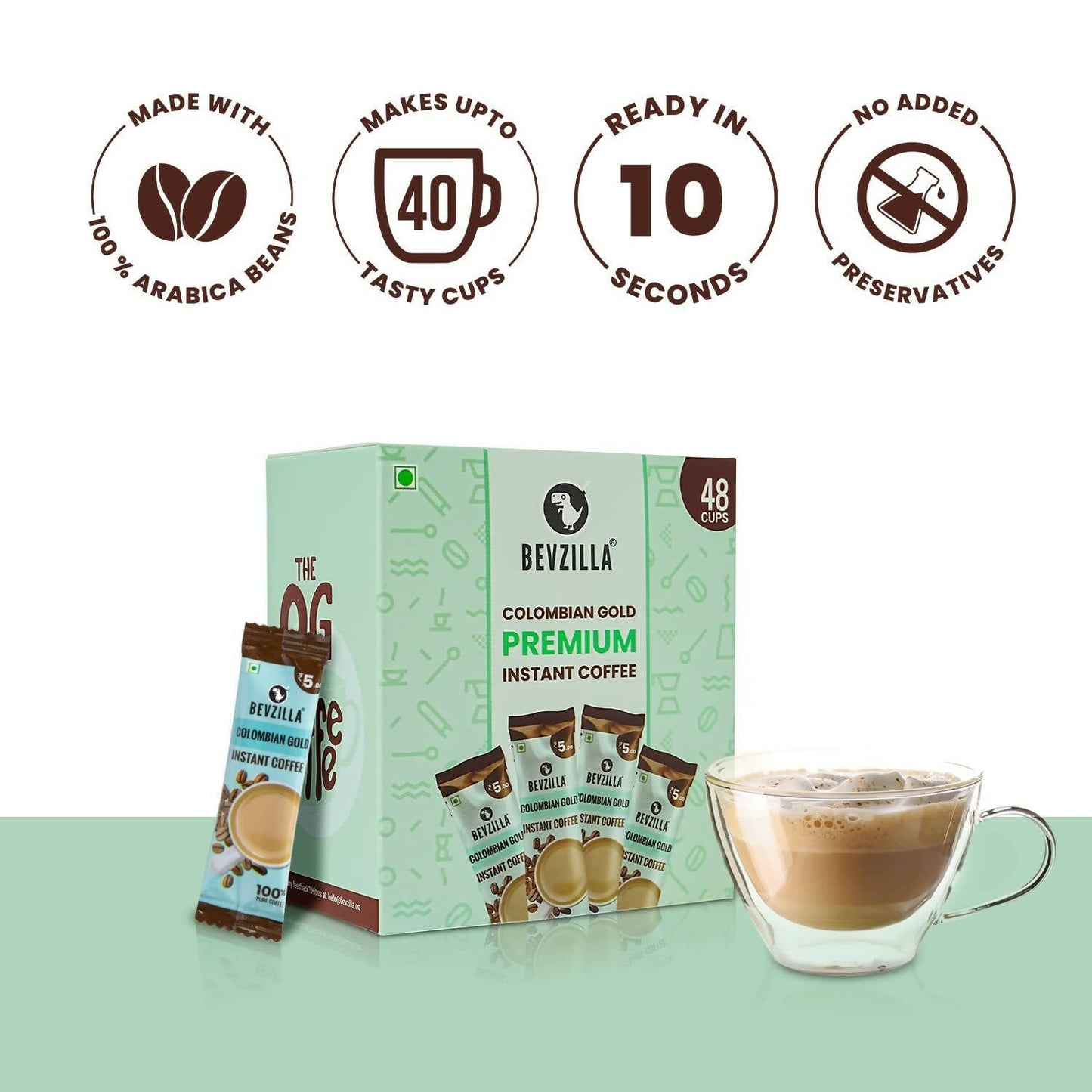 Bevzilla Instant Coffee Powder Sachets (Colombian Gold) | Swadesiicart
