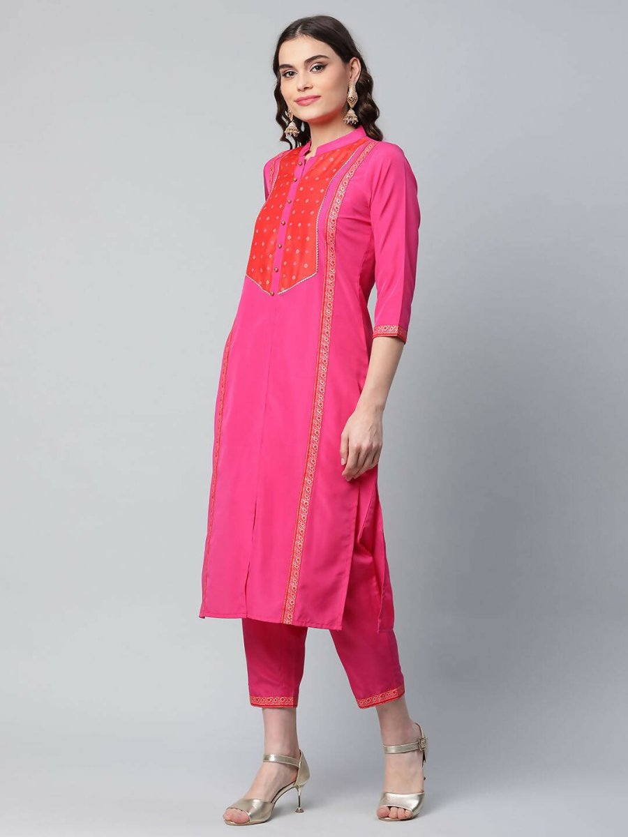 Ahalyaa Womens Pink Crepe Printed Kurta Pant Set | Swadesiicart