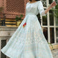 Juniper Women's Skyblue Viscose Shantoon Festive Printed Flared Dress | Swadesiicart