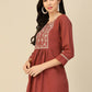 Brown Poly Rayon Floral Embroidered Top - Zeny