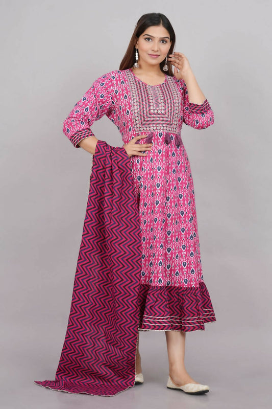House of RP Women's Pink Cotton Kurta & Dupatta Set | Swadesiicart