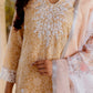 Vaasva Women Peach Linen Printed Kurta, Pant & Dupatta set | Swadesiicart