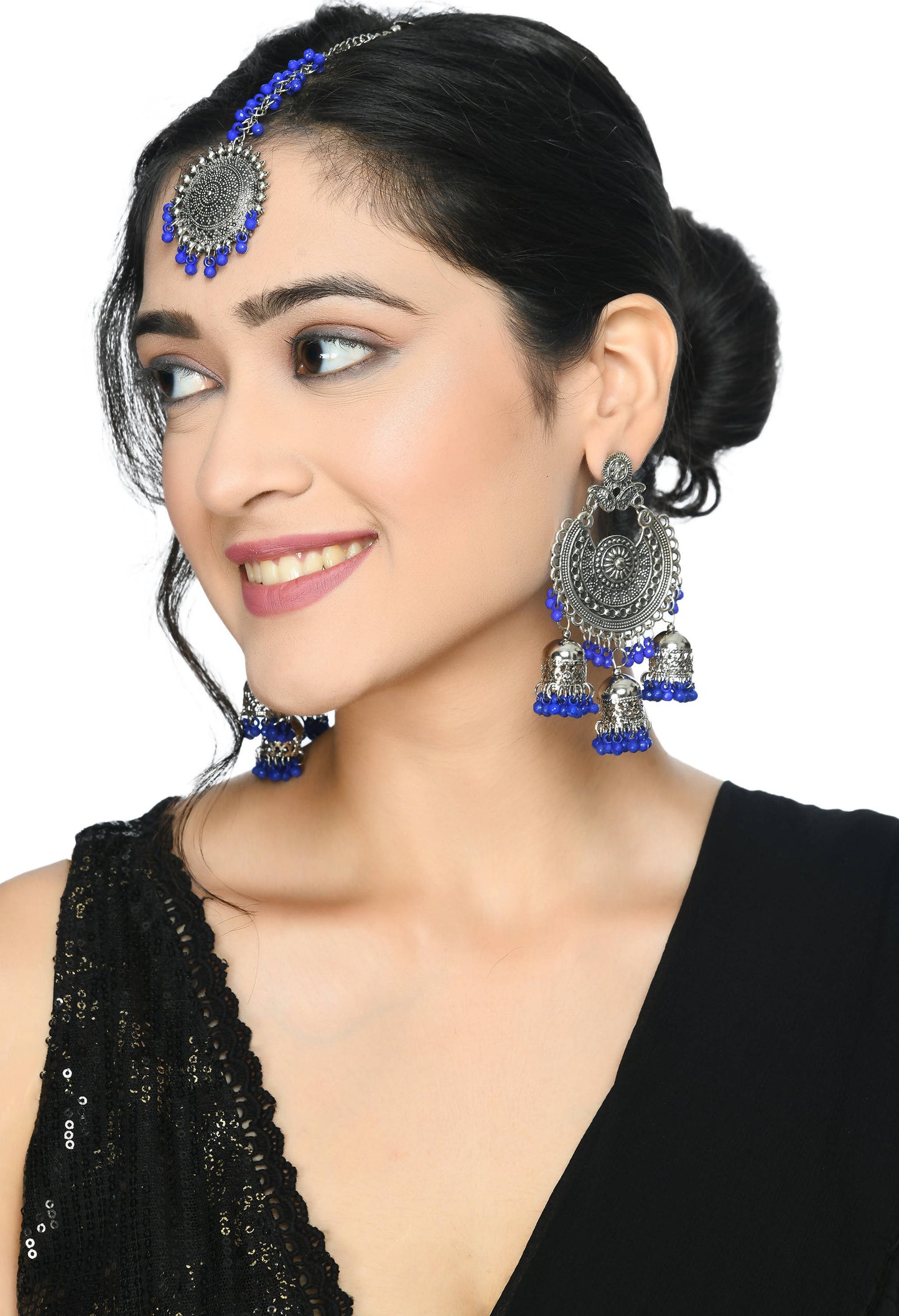 Mominos Fashion Johar Kamal Silver Jhumkas With Maang Tikka Earrings - Swadesiicart