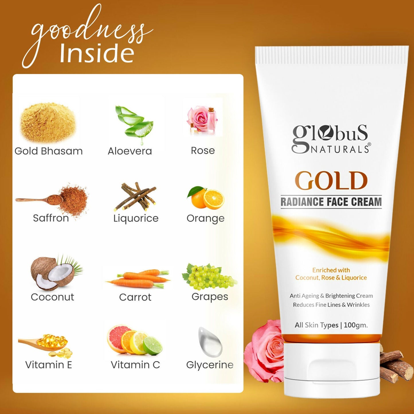 Globus Naturals Gold Radiance Anti Ageing & Brightening Face Cream | Swadesiicart