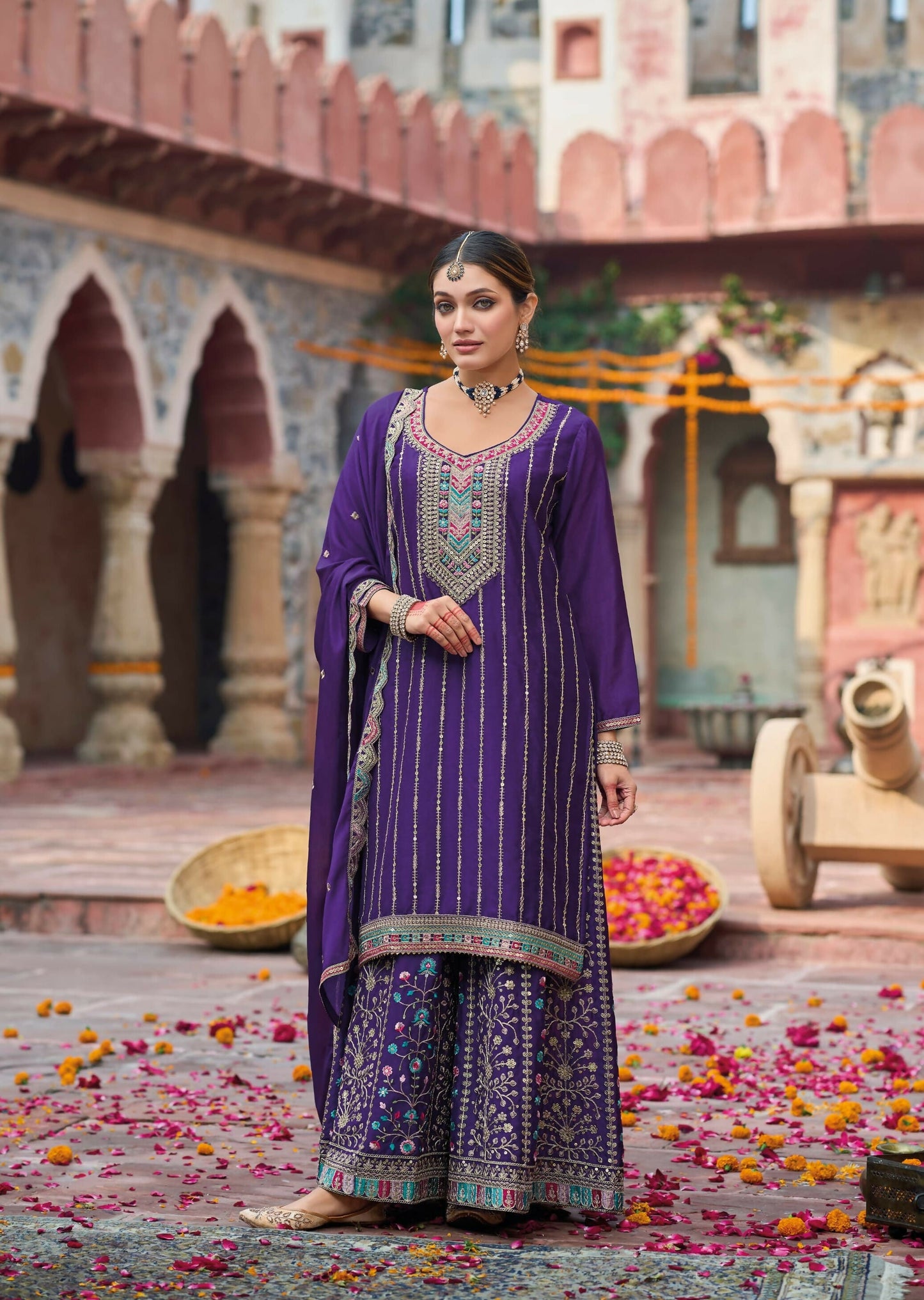 Anaita Purple Premium Embroidery Dhaga Sequin Work Ready Made Suit